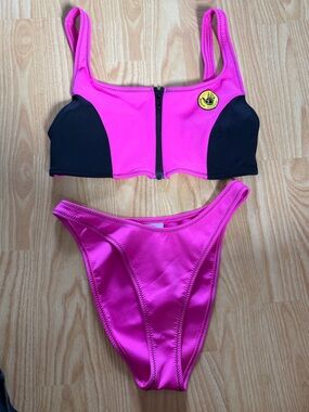 Body glove Pink Zip-Front Bikini Set